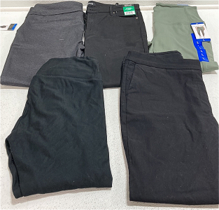 COSTCO CLOTHING - NEW Women&rsquo;s Clothes From Costco Size Large: Black Patterned Stretch Dress Pants, Black Jeans, Green Workout Pants, Black Leggings, Black Stretch Dress Pants