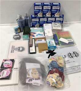 (7) Lactaid Fast Act (1) Wig (1) Headbands (1) Pill Organizer (2) Manicure Set (1) Premium Gel Toe Separaters (1) Skin Tag Remover (2) Hurley Mens Body Wash (1) Eyebrow Stencil (1) Tapestry and More Personal Care Items