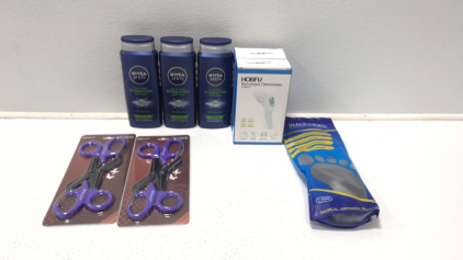 (2) Hobfu Thermometer (3) Nivea Men Body Wash-(2) Meuut Shears-Walk Hearo Shoe in souls