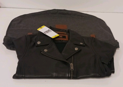 COSTCO CLOTHING - NEW Frye Leather Jacket With Storage Case