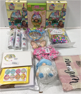 (3) Egg Decorating Kit (3) Easter Themed Window Stickers (1) Easter Cards (1) Easter Headbands (1) Easter Crafting Kit and More Easter Decor