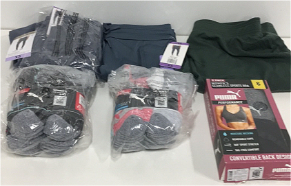 COSTCO CLOTHING - NEW (1) Mondetta Cozy warm Joggers (1) 32 Heat Cozy joggers (2) Puma Seamless Sports Bras (20) Pair of Puma Coolmax Socks Womens size 5-9.5