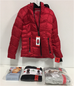 COSTCO CLOTHING - NEW (1) Nautica red Womens Coat (2) Felina Side Soothing Bras (1) Hineydew Supersoft Fleece Lounge Set (1) Star Wars The Child 2-Piece Jogger Lounge Set