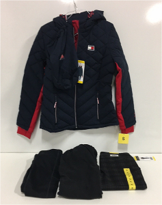 COSTCO CLOTHING - NEW (1) Tommy Hilfiger Womens Winter Coat (1) Pair Of Dalia Womens Pants (1) Mondetta Womens Sweats (1) Skechers Yoga Pants
