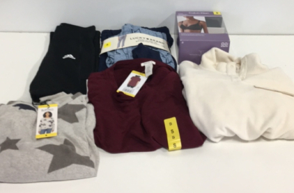 COSTCO CLOTHING - NEW (1) Adidas Yoga Pants (1) Buffalo David Bitton Star Sweater (2) Lucky Brand Pajama Set (1) Matty M T Shirt (2) Calvin Klein Wirefree Bra (1) 32 Heat Womens Sweater