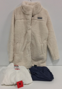 COSTCO CLOTHING - NEW (1) Columbia Super Soft Womens Coat (1) Free2B Braided Butter Pile Jacket (1) Eddie Bauer Womens Lounge Pants