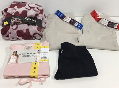 COSTCO CLOTHING - NEW (1) Disney Mickey Mouse Jogger Lounge Set (1) Pair Of Skechers Yoga Pants (1) Lucky Brand 3-Piece Pajamas (1) Size 10 Gloria Vanderbilt Capri Pants (1) Size 8 Gloria Vanderbilt Capri Pants