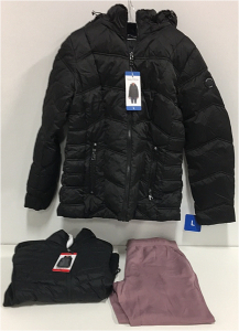 COSTCO CLOTHING - NEW (1) Nautica Womens Puffy Coat (1) 32 Heat Womens Puffy Jacket (1) Pair Of Eddie Bauer Womens Lounge Pants