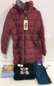 COSTCO CLOTHING - NEW (1) Andrew Marc Womens Puffer Jacket (1) Matty M Sweater (1) Danskin Yoga Pants (2) Felina Side Soothing Bras