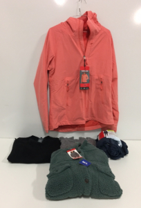 COSTCO CLOTHING - NEW (1) Kirkland Peach Zip Up Womens Jacket (1) 32 Heat Super Soft Button Up Shirt (1) Matty M Womens Black Shirt (1) Honeydew Womens Shirt (1) 3-Piece Eddie Bauer Pajamas Set