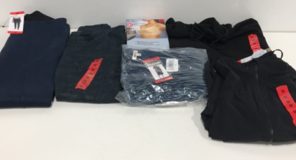 COSTCO CLOTHING - NEW (1) Andrew Marc Yoga Pants (1) Mondetta Luxury Yoga Pants (1) Briggs Blue Womens Dress (1) Mondetta Black Zip Up Hoodie (2) Felina Side Soothing Bras