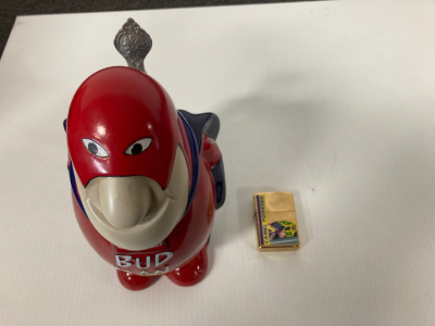 Budweiser beer stein and zippo lighter