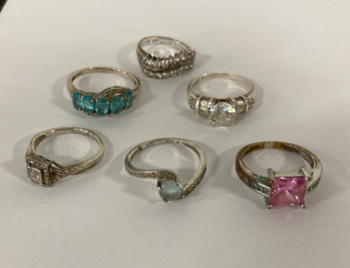 (6) 925 Silver & Assorted Stone Rings