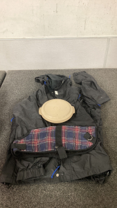 Rei Size L Rain Jacket, Pet Coat And Tupperware Plate W/ Lid
