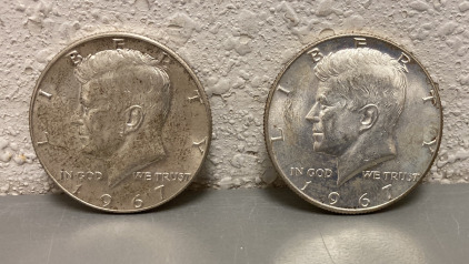 (2) 1967 90% Silver Half Dollars - Verified Authentic