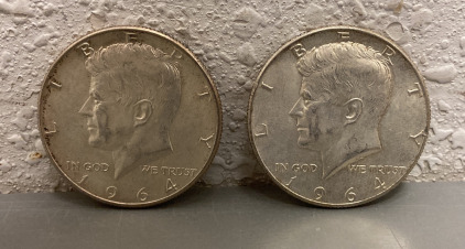 (2) 1964 90% Silver Half Dollars - Verified Authentic