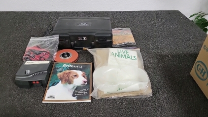 Box of Assorted Pet items, 100' Measureing Tape and More