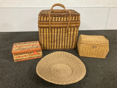 Wicker Baskets And Picnic Basket