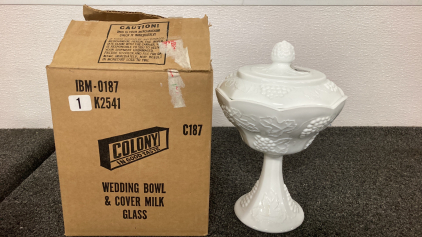 Colony Wedding Bowl & Cover Milk Glass
