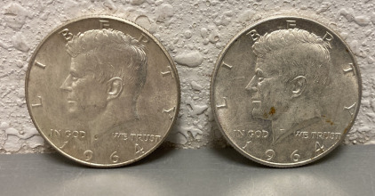 (2) 1964 90% Silver Half Dollars - Verified Authentic