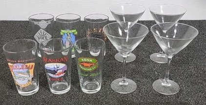 (6) Collectable Glass Cups with (4) Drink Glasses
