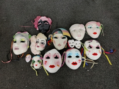 Vintage Hand Painted Ceramic Masks Decor