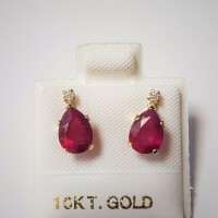 $360 10K Ruby(1.04ct) Moissanite(0.06ct) Earrings