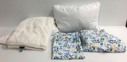 White Plush Blanket, Sealy Pillow,Cal King 6 Piece Sheet Set