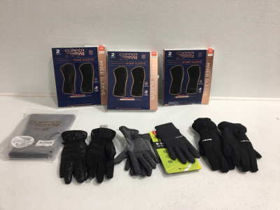 (4) Copper Fit Elite Knee Sleeves, (4) Pairs Of Gloves