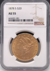 1878 AU55 $20 Gold Coin