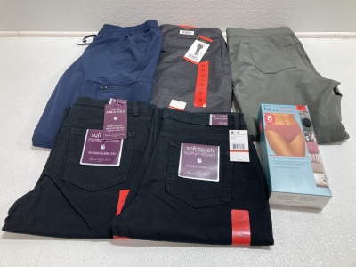 Women&rsquo;s Clothes Size Medium/8: 8-Pack Underwear Gray Pants, Black Patterned Stretch Pants, Navy Blue Fleece-Lined Pants, (2) Black Jeans