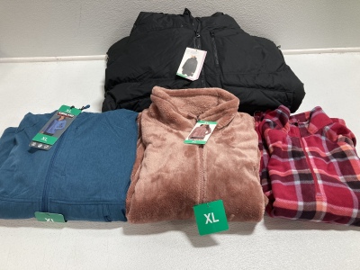 Women&rsquo;s Clothes Size XL: Black Puffy Coat, Blue Jacket, Rose Plush Jacket, Plaid Fleece Jacket