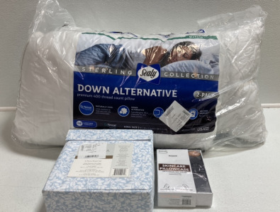 (2) Down Alternative King Pillows, Cal. King Sheet Set, Skincare Standard Size Pillowcase