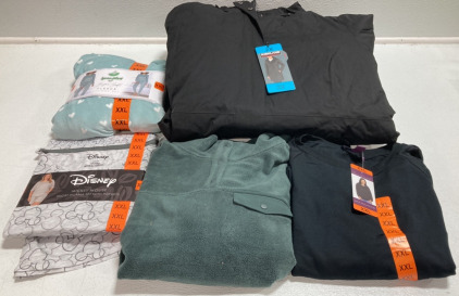 Women&rsquo;s Clothes Size XXL: Black Parka, Light Blue Lounge Set, Disney Shorts Sleep Set, Green Pullover, Black Crew Neck Sweatshirt