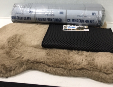 (1) 35”x40” Faux Fur Pet Mat (1) Canine Creations Calming Faux Fur Bed (1) The Grate Mat