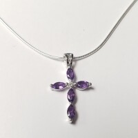 $160 Silver Amethyst Cross 18" Necklace