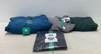 (1) Kirkland Signature Dark Blue Size XL Womens Jacket, (1) Dark Grey Kirkland Signature Sweatshirt, (1) Ella Moss XL Black Cardigan , (1) Dark Green Wool Sweater Size XL