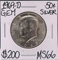 1969-D MS66 Gem Silver 1/2 Dollar