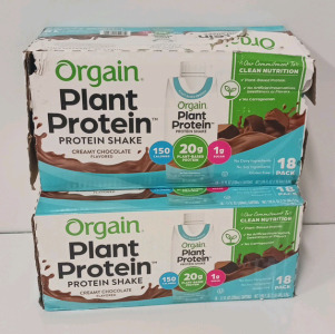 (2) Cases Chocolate Orgain Plant Protein Shakes