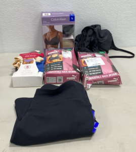 (2) Packs of Puma XL Sports Bras, (1) Large Sketchers Skirt, (1) 2 Pack Calvin Klein L Wireless Bras, and more