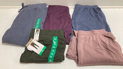 Women’s Clothes Size XL: Cozy Blue-Gray Joggers, Purple Workout Pants, (1) Blue and (1) Mauve Eddie Bauer Joggers, Green Joggers