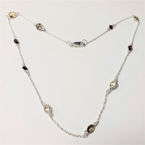 $300 Silver Genuine Multi Gemstones 18" Necklace