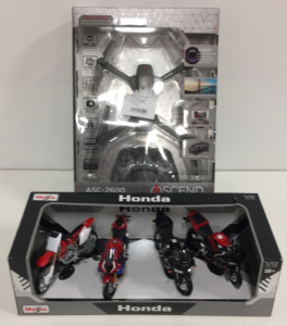 (1) Ascend Aeronautics Premium Hd Video Drone With Ultra Wide Lens (1) Maisto Honda 1/12 Scale Diecast Metal Motorcycles