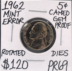 1962 PR69 Mint Error Cameo Proof Nickel