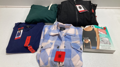 Women&rsquo;s Clothes Size Medium: Black Jacket, Green Hoodie, Blue Light Sweater, Periwinkle Flannel, Pack of 4 Tank Tops