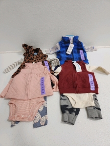 (2) Baby Girls Outfits (Size 3mo) (2) Baby Boys Outfits (Size 3mo)