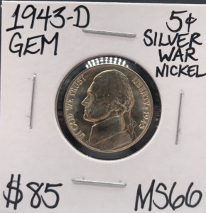 1943-D MS66 Silver War Nickel Gem