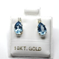 $360 10K Blue Topaz(1.5ct) Moissanite(0.06ct) Earrings