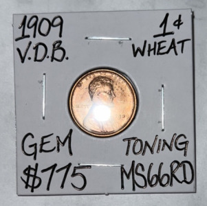 1909 V.D.B MS66RD 1st Year Gem Wheat Copper Penny