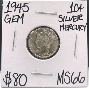 1945 MS66 Gem Silver Mercury Dime